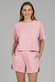 Women’s Casual Two-Piece Set with Short Sleeve Crop Top and Elastic Waist Shorts 6