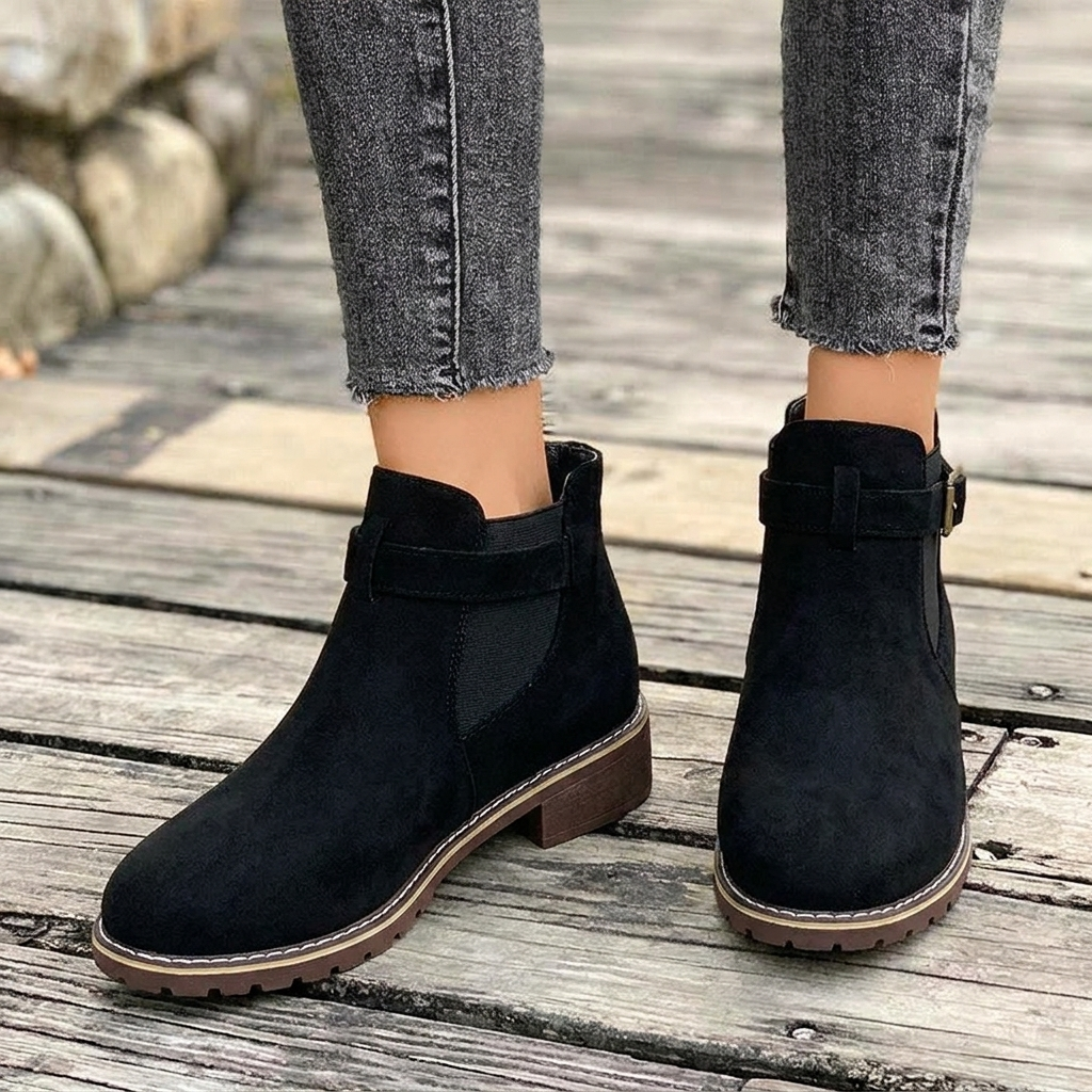 Women's Chelsea Ankle Boots with Buckle Strap and Block Heel 1