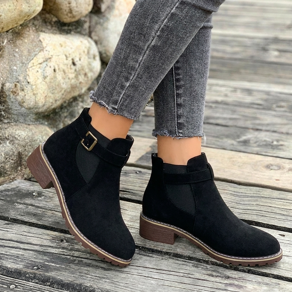 Women's Chelsea Ankle Boots with Buckle Strap and Block Heel 2