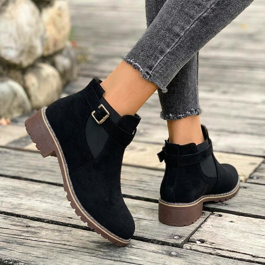 Women's Chelsea Ankle Boots with Buckle Strap and Block Heel 4