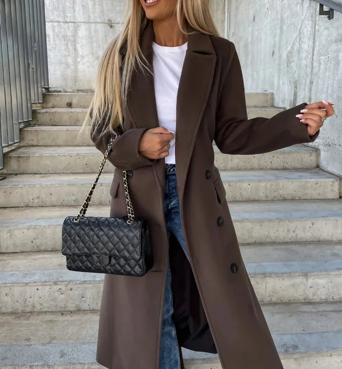 Women's Classic Long Sleeve Trench Coat - Elegant and Versatile Outerwear 0