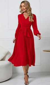 Women's Cocktail Dresses Long Sleeve Pleated Midi Dress for Weddings and Formal Events 2