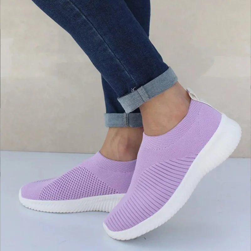 Women's Comfortable Slip-On Sneakers Breathable Knit Rubber 0