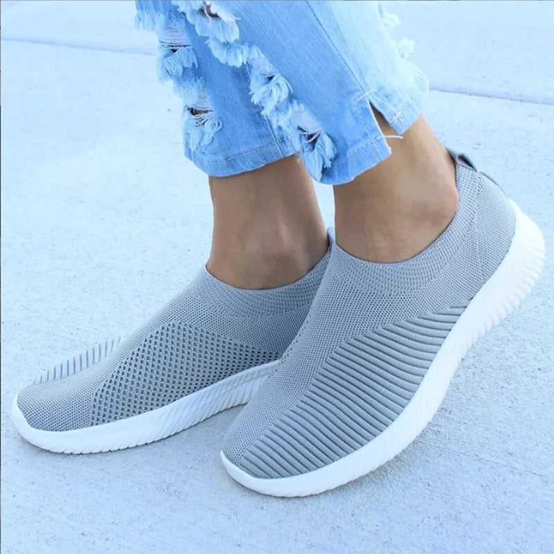 Women's Comfortable Slip-On Sneakers Breathable Knit Rubber 1