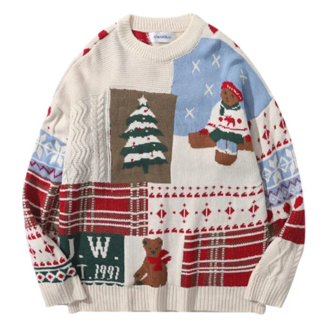 Women's Cozy Christmas Sweater Festive Knit with Bear Motif 0