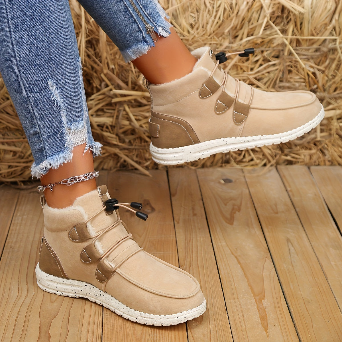 Women's Cozy Fleece-Lined Sneaker Boots Comfortable Rubber Sole 1