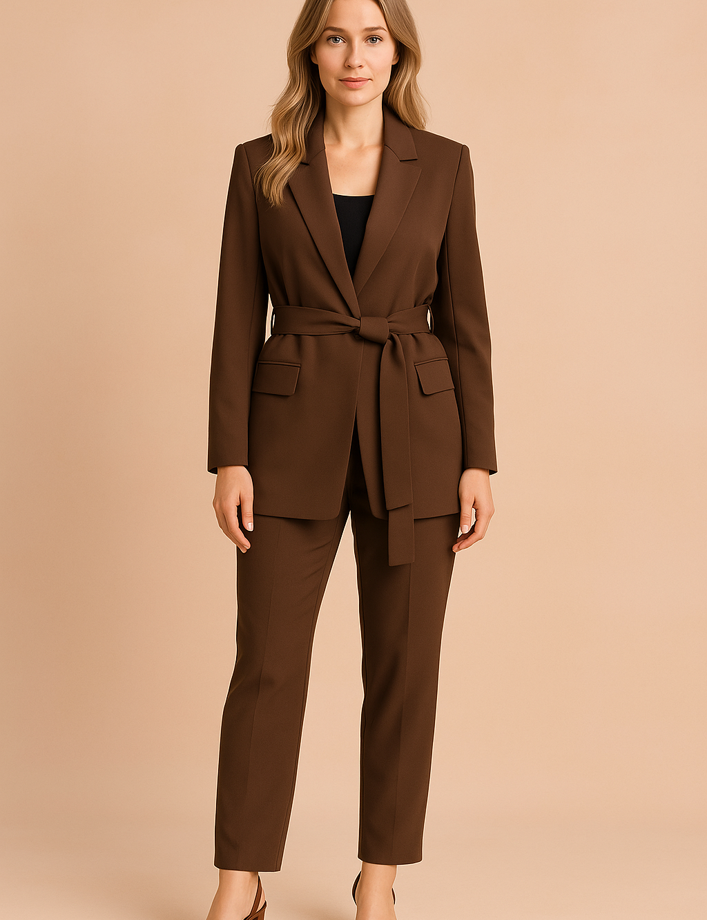 Women's Elegant Blazer with Belt Tailored Fit High-Quality Fabric 2