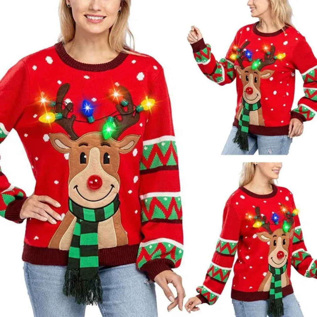 Women's Festive Christmas Sweater with LED Lights Knit Warmth 0
