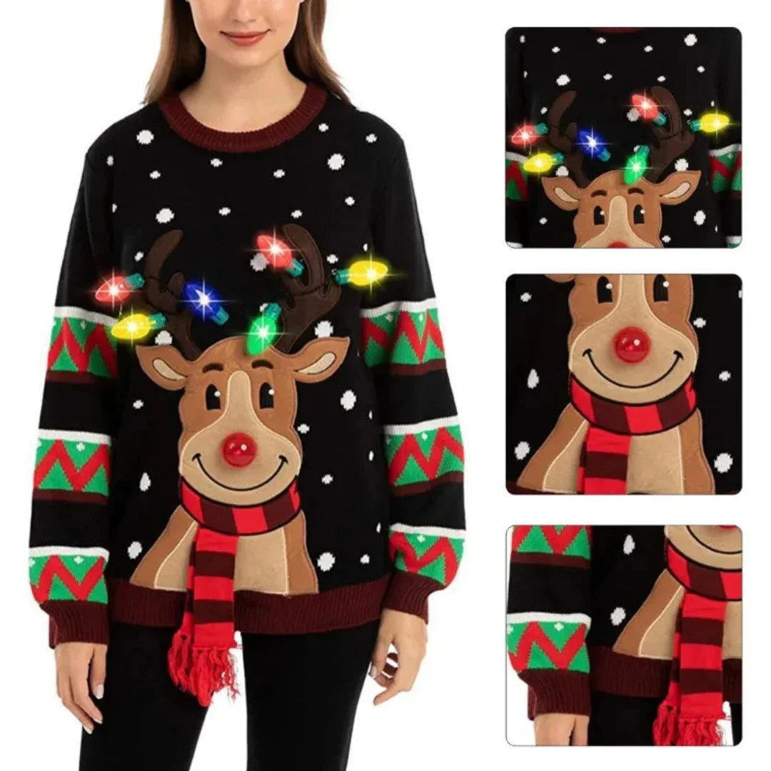 Women's Festive Christmas Sweater with LED Lights Knit Warmth 1