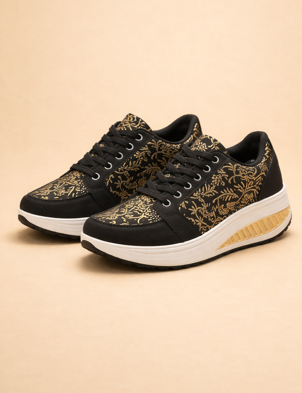 Women's Floral Lace-Up Platform Sneakers Comfortable Canvas 0