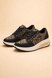 Women's Floral Lace-Up Platform Sneakers Comfortable Canvas 0