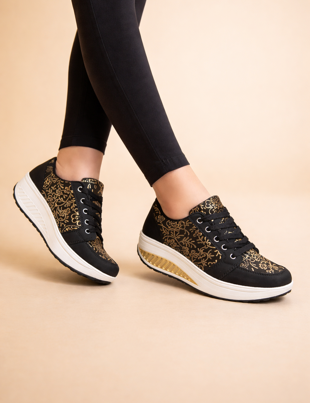 Women's Floral Lace-Up Platform Sneakers Comfortable Canvas 1