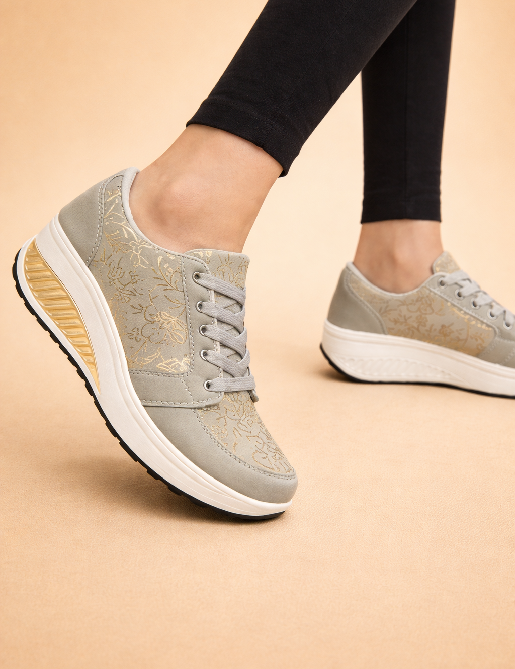 Women's Floral Lace-Up Platform Sneakers Comfortable Canvas 2