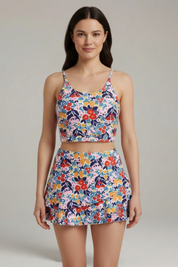 Women’s Floral Two-Piece Set with Adjustable Strap Crop Top and Ruffle Skirt 0