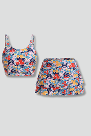 Women’s Floral Two-Piece Set with Adjustable Strap Crop Top and Ruffle Skirt 1
