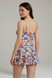Women’s Floral Two-Piece Set with Adjustable Strap Crop Top and Ruffle Skirt 2