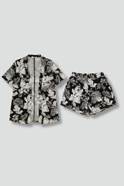 Women’s Floral Two Piece Set with Open Front Top and Elastic Waistband Shorts 1