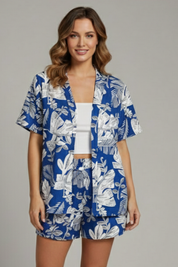 Women’s Floral Two Piece Set with Open Front Top and Elastic Waistband Shorts 6