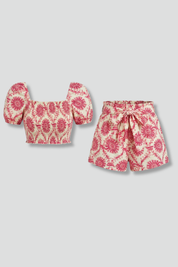 Women’s Floral Two Piece Set with Square Neck Crop Top and Shorts 1