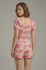Women’s Floral Two Piece Set with Square Neck Crop Top and Shorts 4