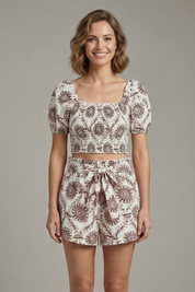 Women’s Floral Two Piece Set with Square Neck Crop Top and Shorts 5