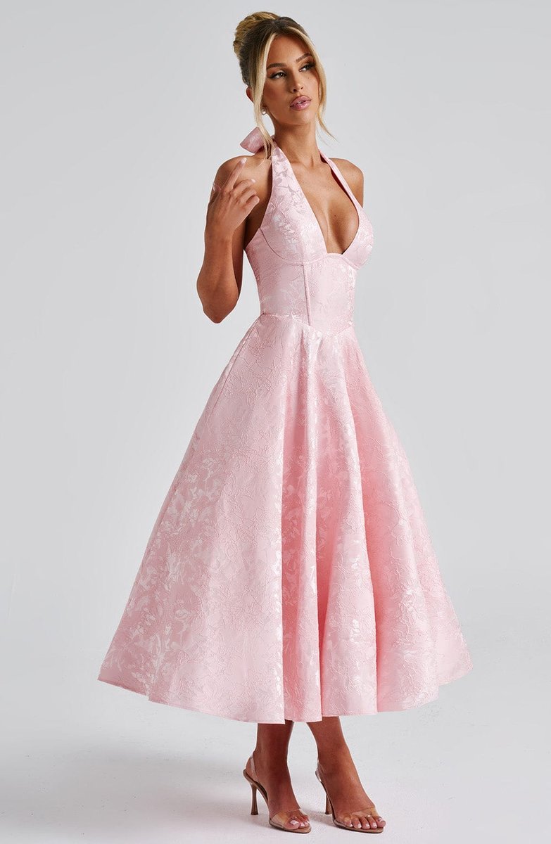 Women's Formal Flared Halter Midi Dress for Wedding Guests & Elegant Occasions 1