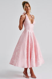 Women's Formal Flared Halter Midi Dress for Wedding Guests & Elegant Occasions 1