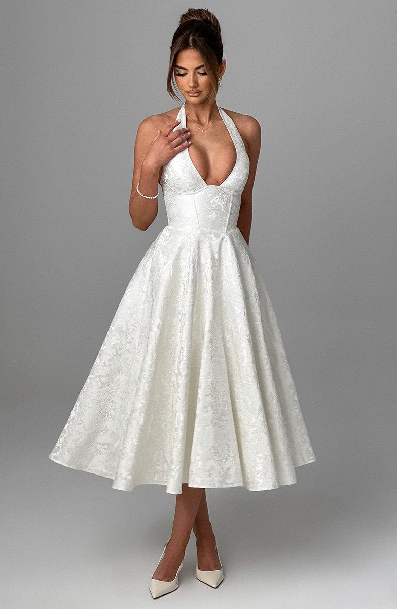 Women's Formal Flared Halter Midi Dress for Wedding Guests & Elegant Occasions 3