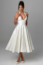 Women's Formal Flared Halter Midi Dress for Wedding Guests & Elegant Occasions 3