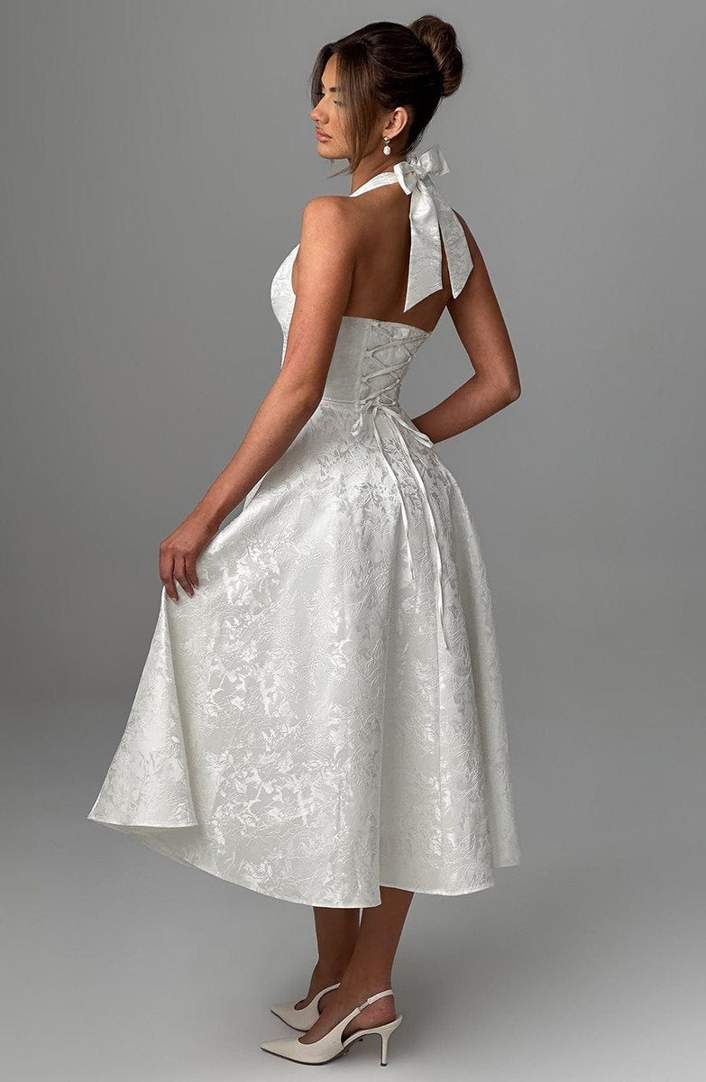 Women's Formal Flared Halter Midi Dress for Wedding Guests & Elegant Occasions 4