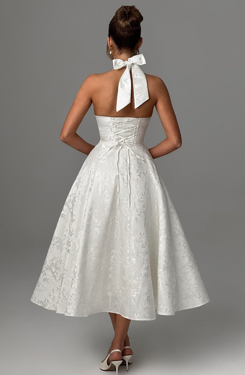 Women's Formal Flared Halter Midi Dress for Wedding Guests & Elegant Occasions 5