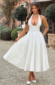 Women's Formal Flared Halter Midi Dress for Wedding Guests & Elegant Occasions 6