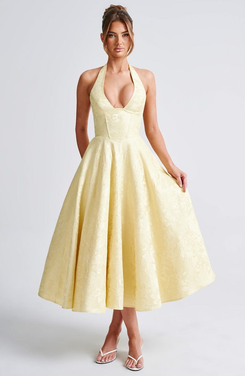 Women's Formal Flared Halter Midi Dress for Wedding Guests & Elegant Occasions 9