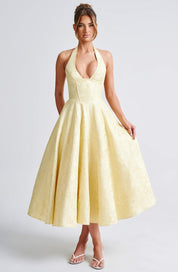 Women's Formal Flared Halter Midi Dress for Wedding Guests & Elegant Occasions 9