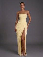 Women's Formal Maxi Dress - Strapless Corset Ruched Design for Cocktail Parties and Weddings 0