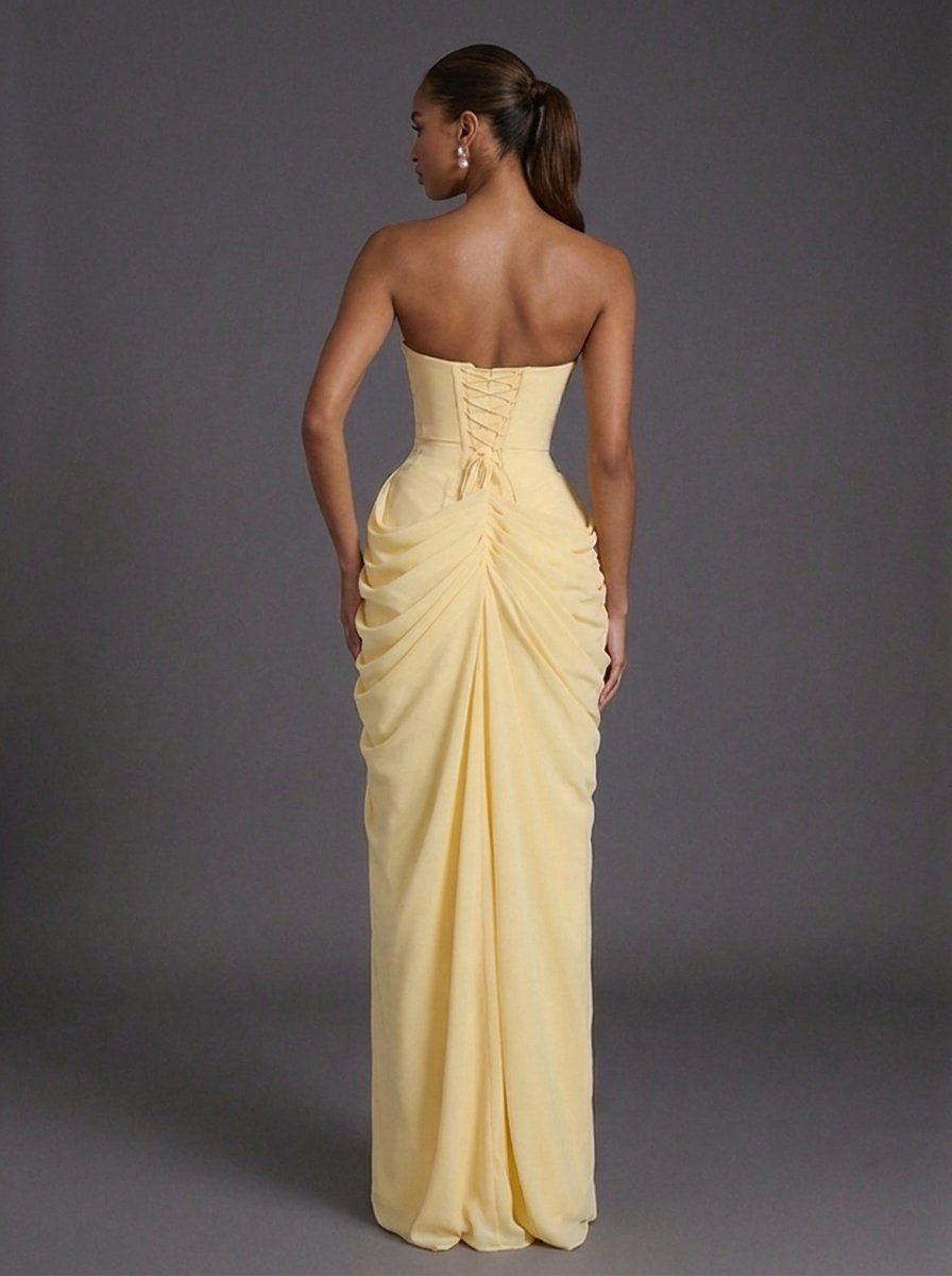 Women's Formal Maxi Dress - Strapless Corset Ruched Design for Cocktail Parties and Weddings 3