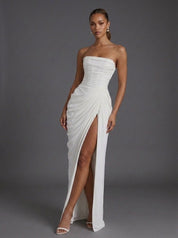 Women's Formal Maxi Dress - Strapless Corset Ruched Design for Cocktail Parties and Weddings 6