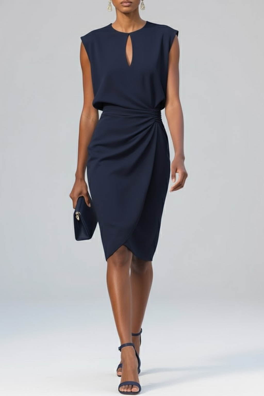 Women's Formal Summer Midi Dress with Keyhole Neckline and Ruffle Details for Elegant Occasions 1