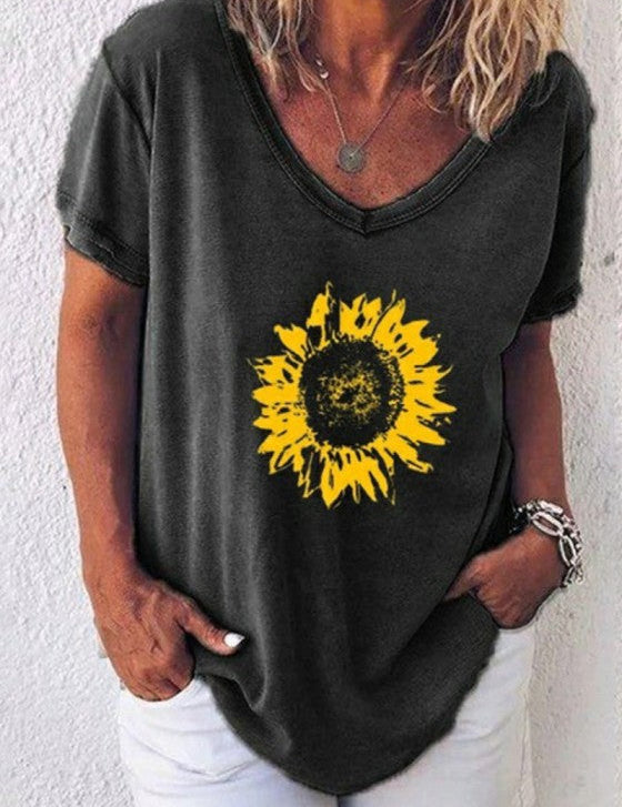 Women's Graphic Tee V-Neck Casual Cotton Shirt for Summer Fashion 0