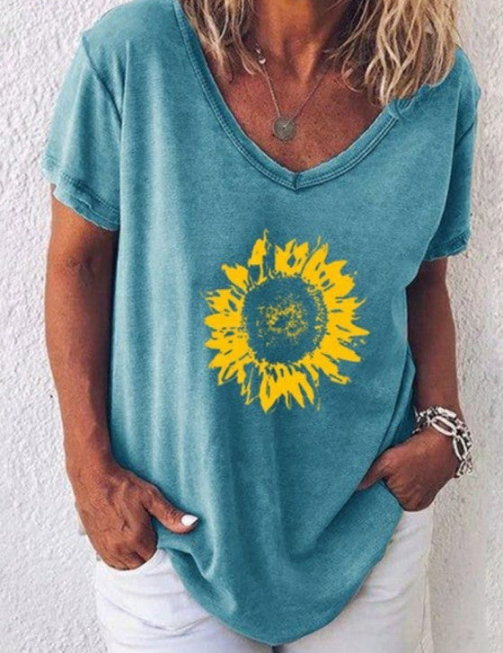 Women's Graphic Tee V-Neck Casual Cotton Shirt for Summer Fashion 1
