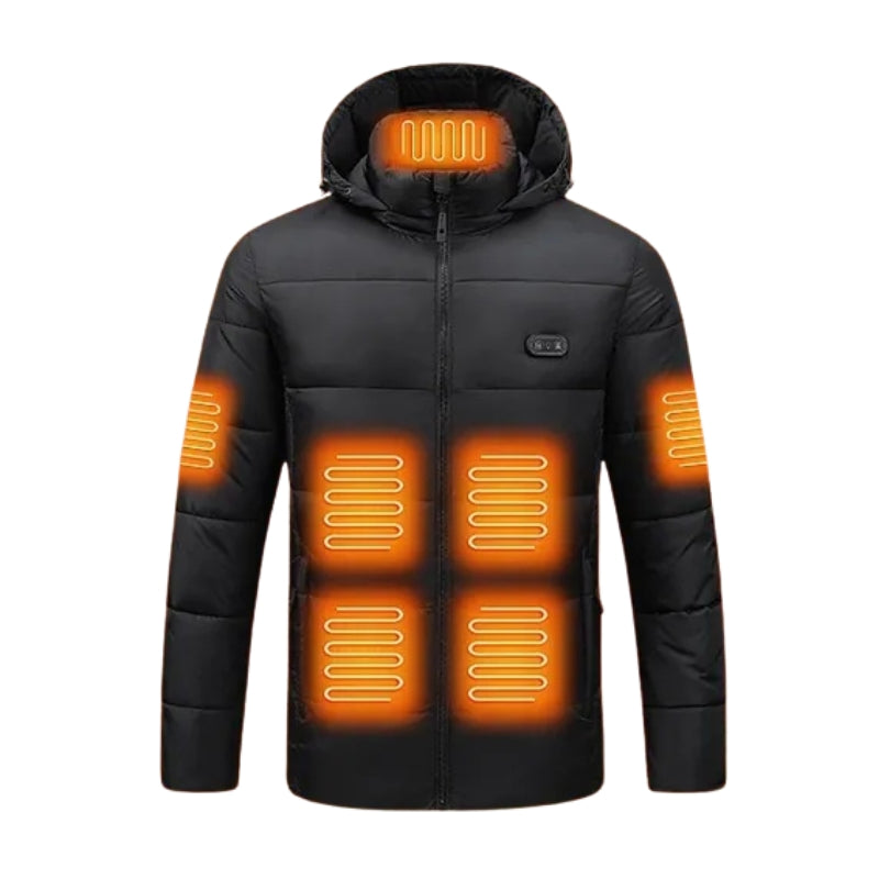 Women's Heated Hooded Puffer Jacket Two Tone Zip Up Insulated Winter Coat 1
