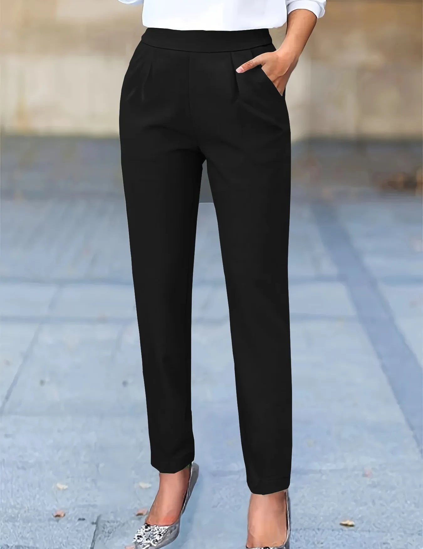 Women's High Waist Tapered Work Pants with Pleats, Pockets & Sophisticated Style for Office and Casual Wear 0