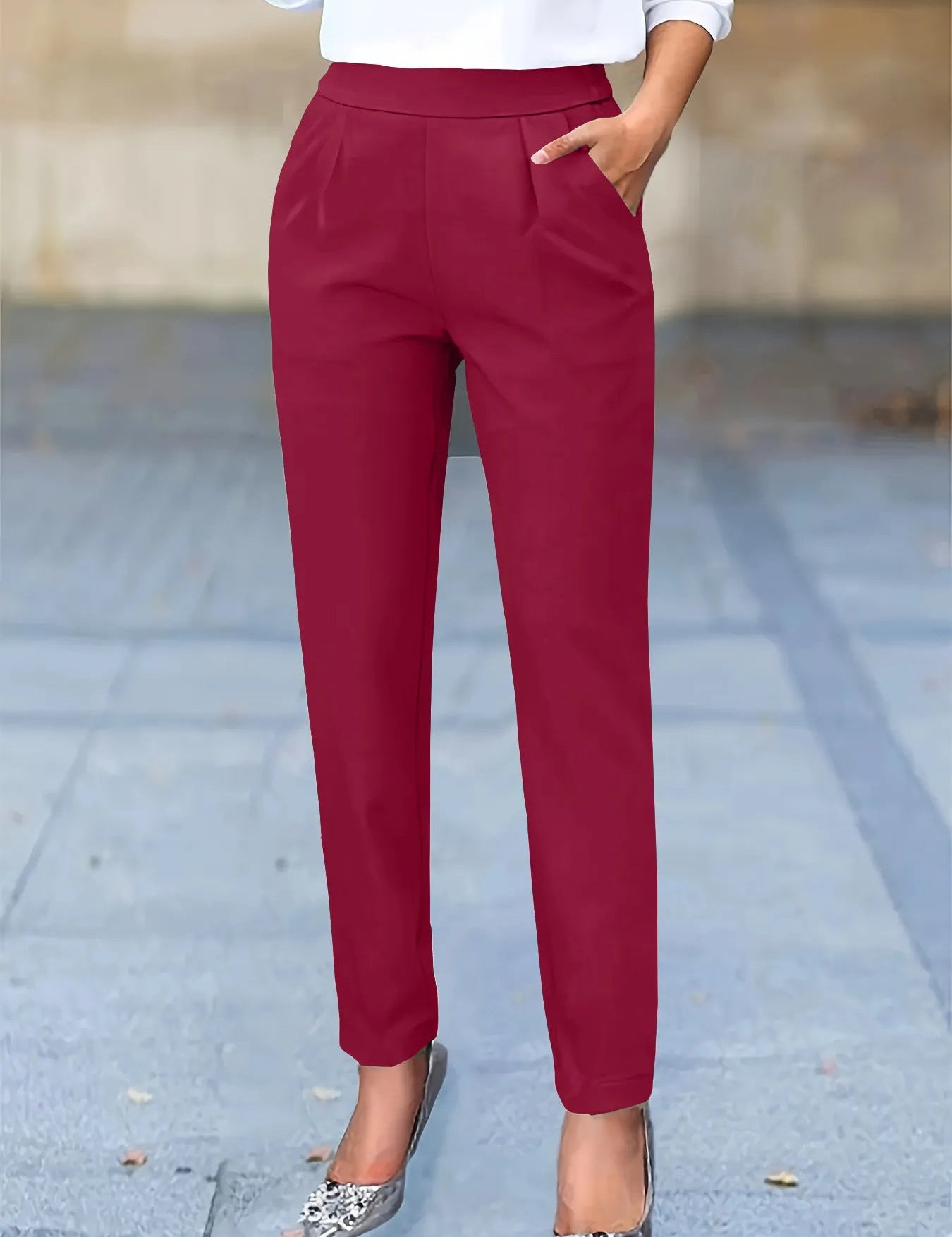 Women's High Waist Tapered Work Pants with Pleats, Pockets & Sophisticated Style for Office and Casual Wear 2
