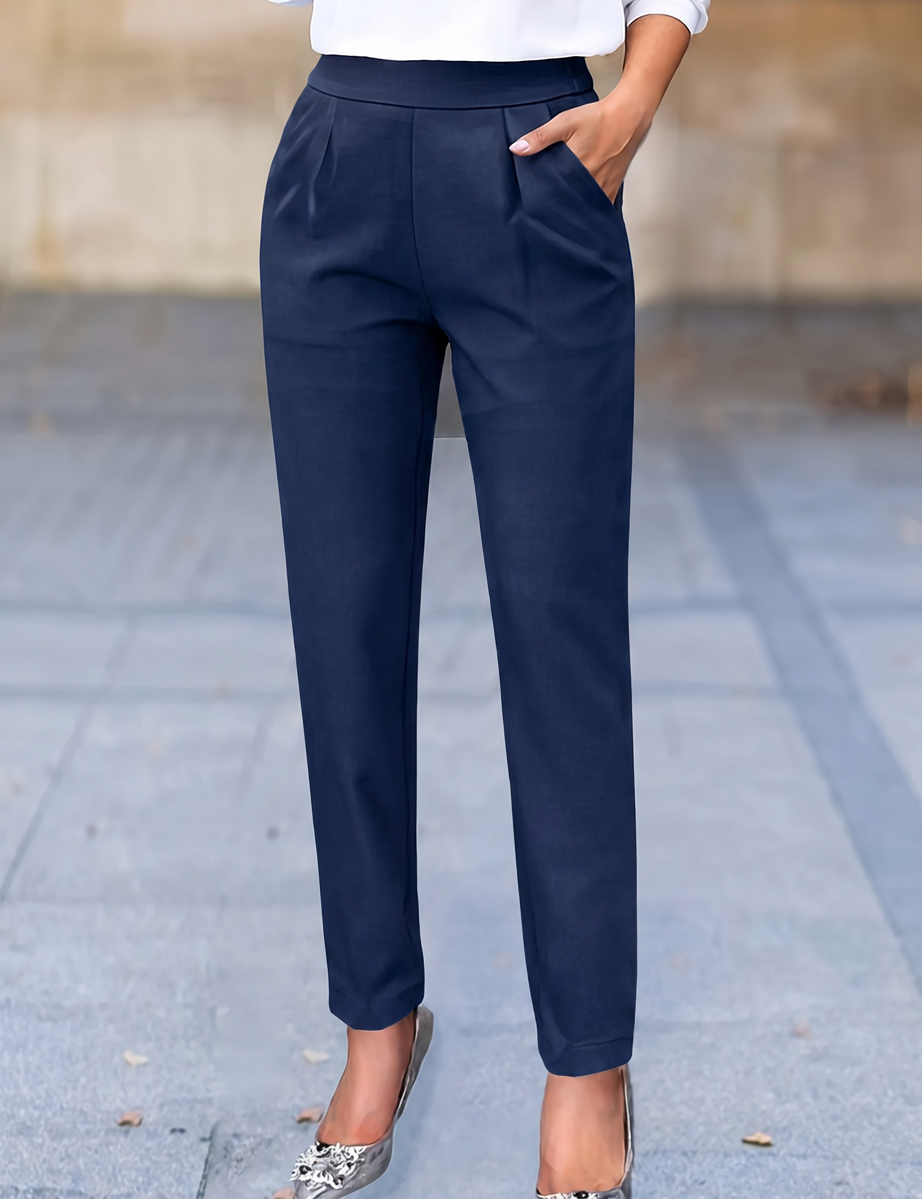Women's High Waist Tapered Work Pants with Pleats, Pockets & Sophisticated Style for Office and Casual Wear 7