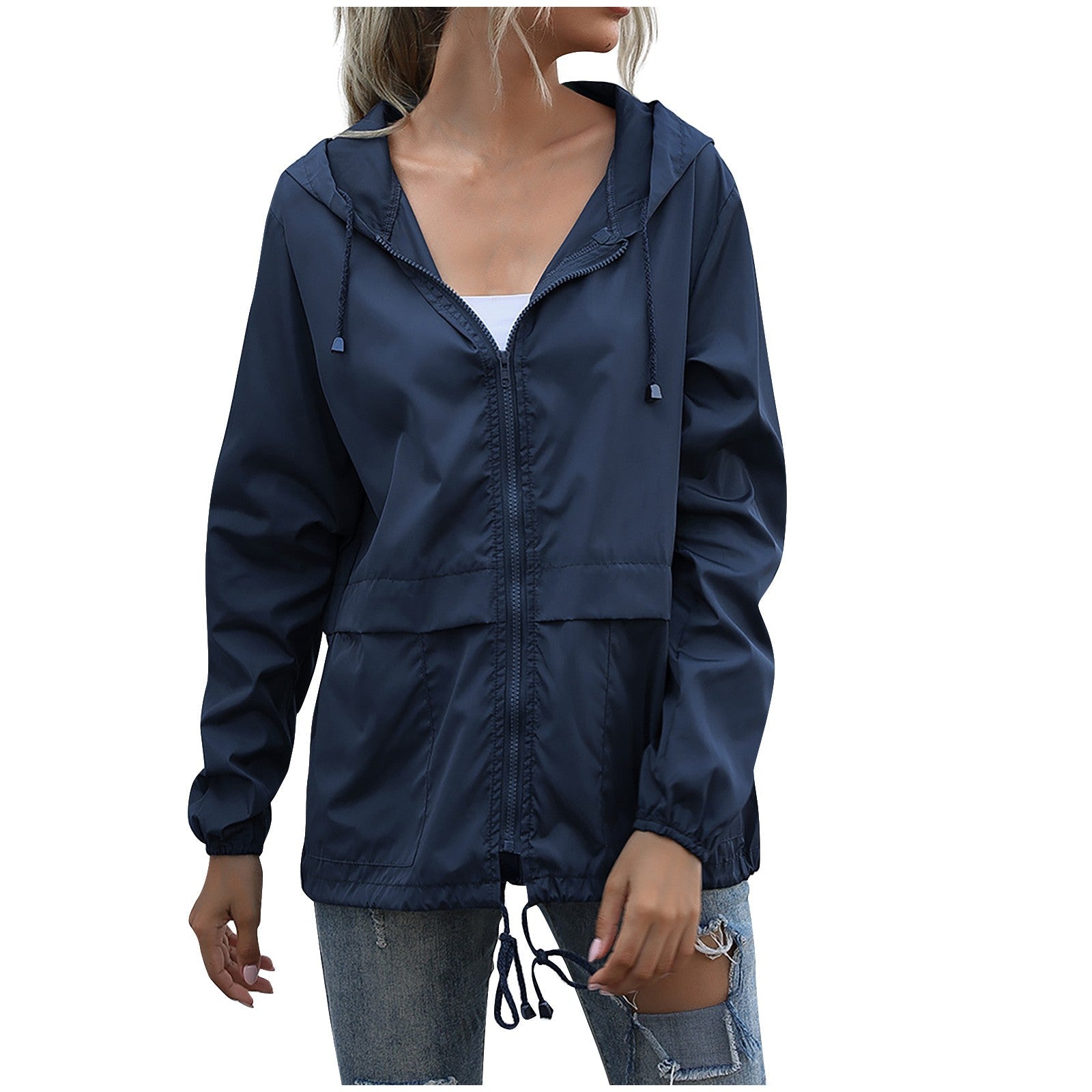 Women's Jacket Lightweight Hooded Windbreaker Casual Zip Front for Everyday Style 0