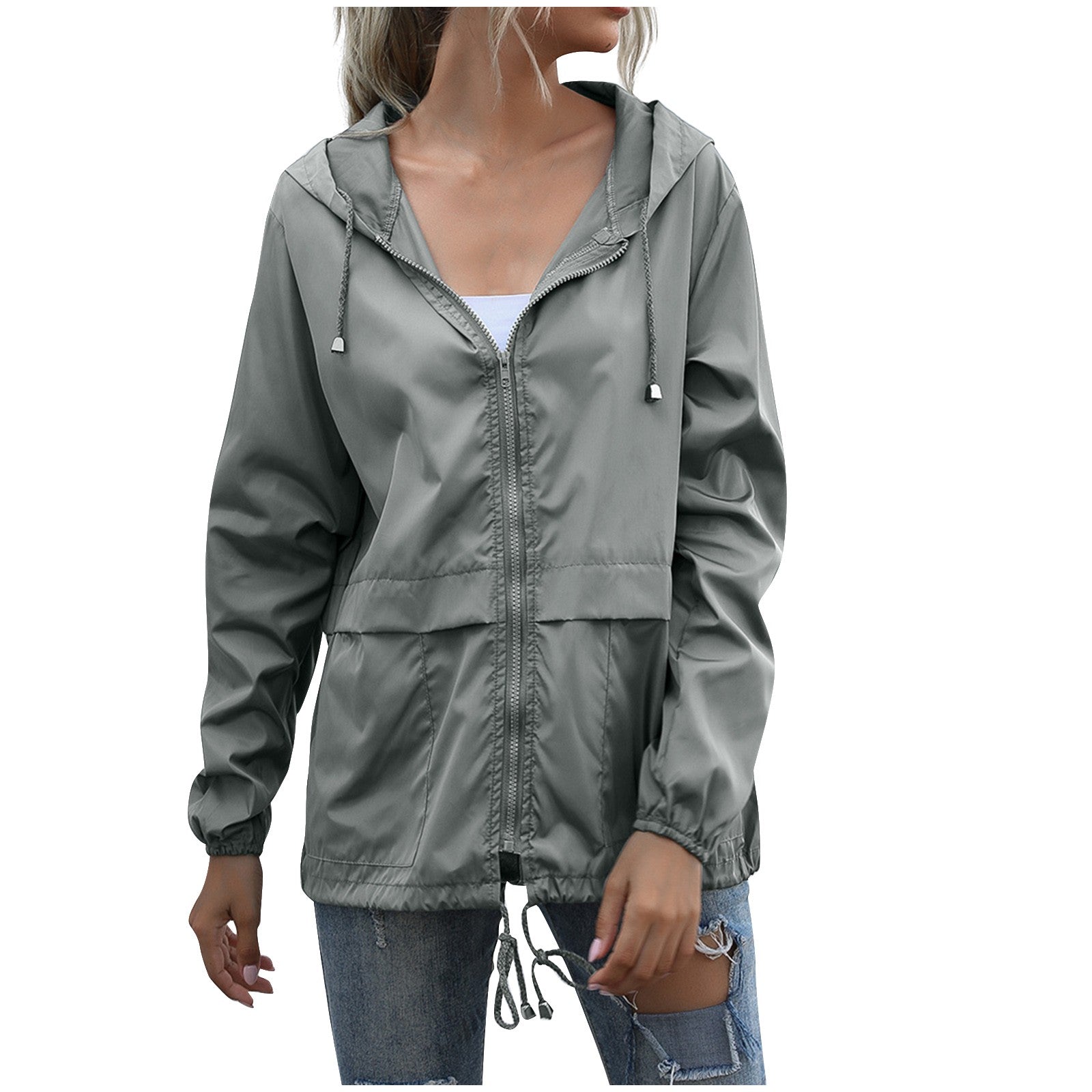 Women's Jacket Lightweight Hooded Windbreaker Casual Zip Front for Everyday Style 1