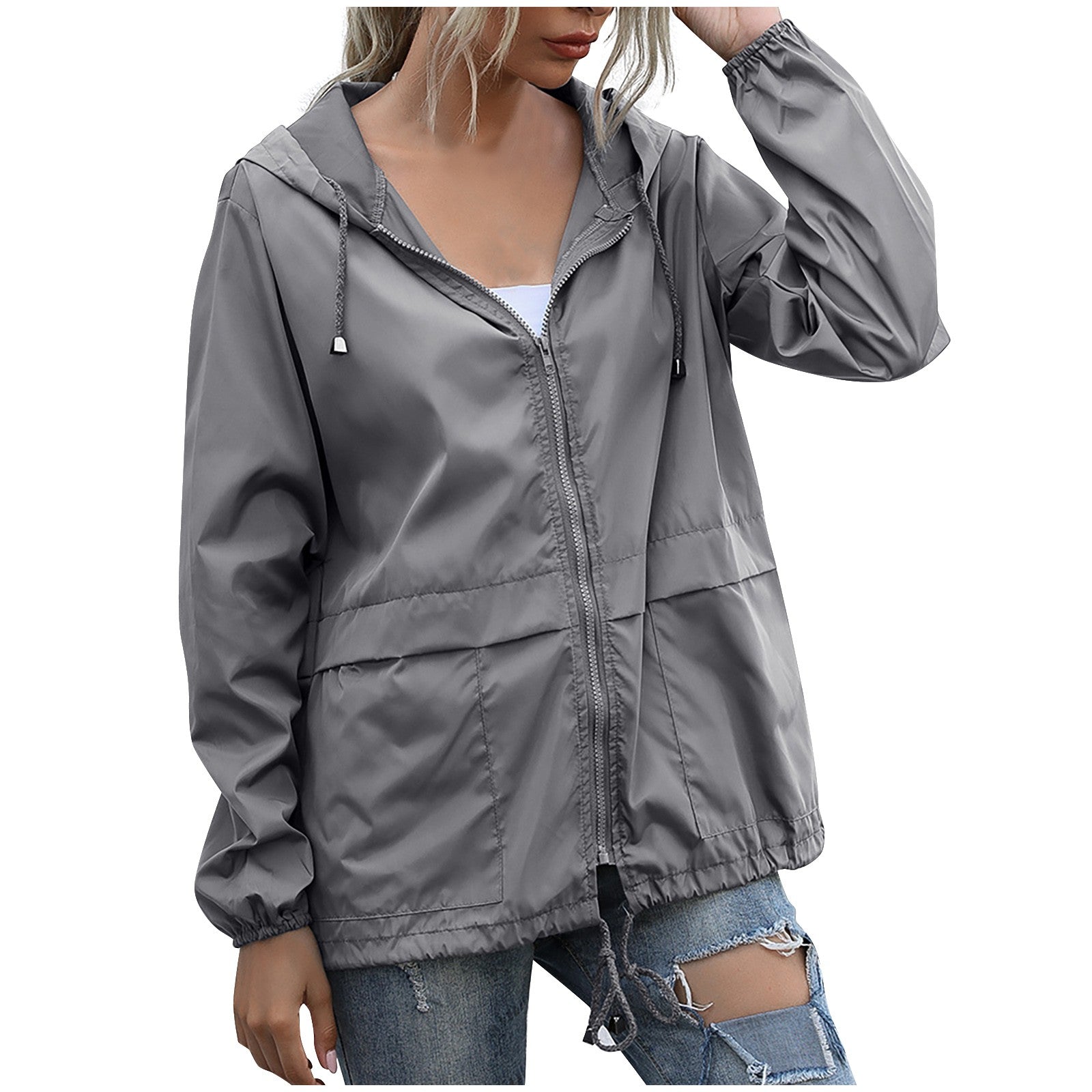 Women's Jacket Lightweight Hooded Windbreaker Casual Zip Front for Everyday Style 2