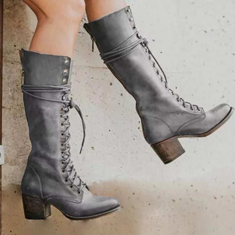 Women's Knee High Boots with Arch Support - Stylish Orthopedic Lace-Up Design and Block Heel 2
