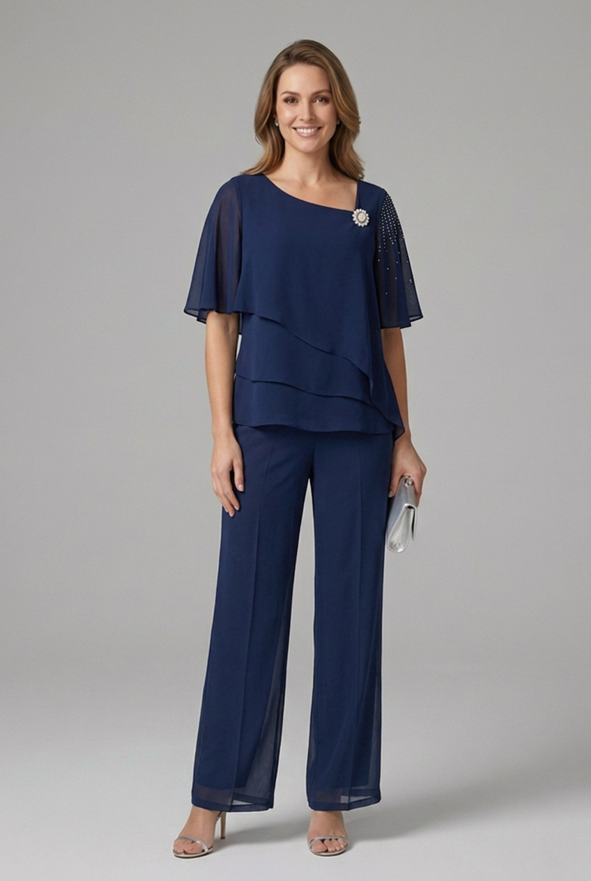 Women’s Layered Top and Straight Leg Trousers Set for Casual Elegant Wear 0