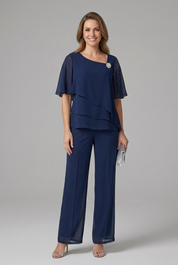 Women’s Layered Top and Straight Leg Trousers Set for Casual Elegant Wear 0